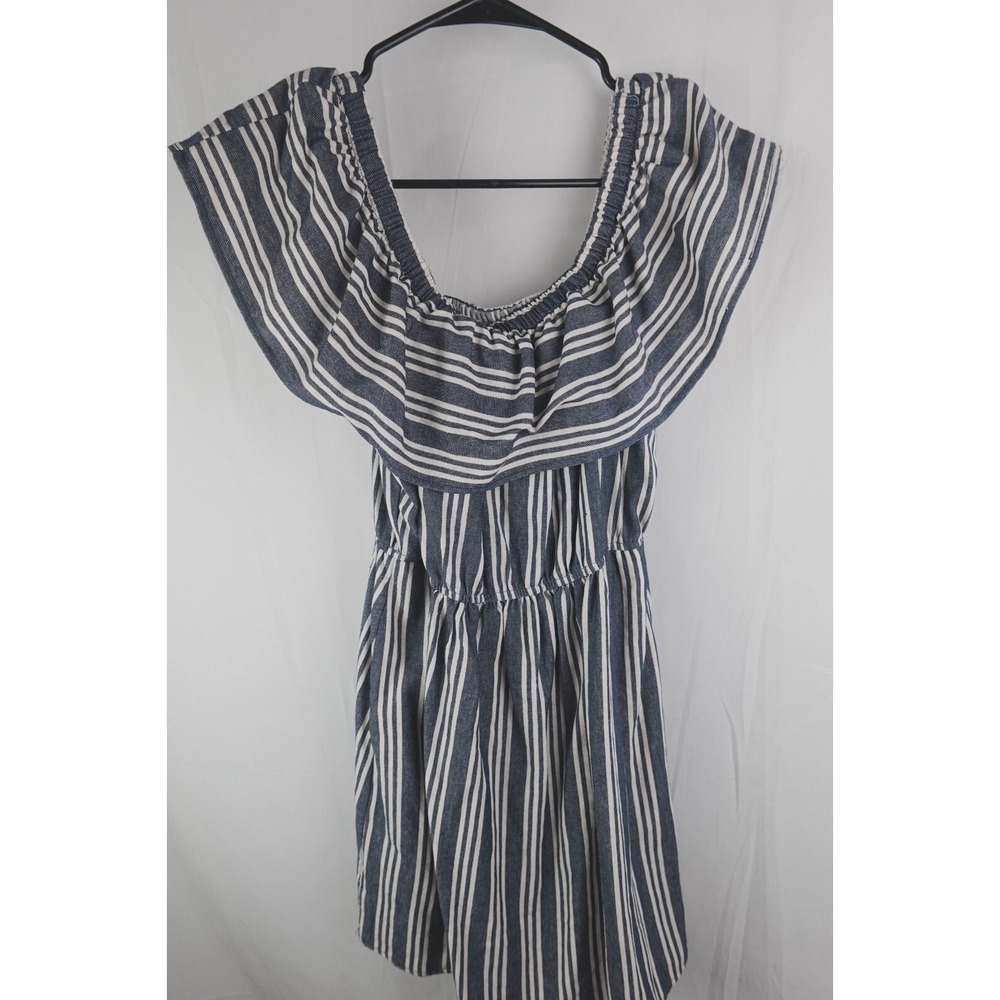 NEW Speechless Juniors Medium Navy‎ Ivory Off Shjoulder Stripe Dress